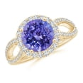 thumbnail image 1 of ANGARA Natural 1.8 ct Tanzanite Split Shank Ring with Diamond Halo in 14K Yellow Gold for Women (Size-8mm) | December Birthstone, Anniversary, Jewelry Gift for Women | Natural Tanzanite Ring, 1 of 8
