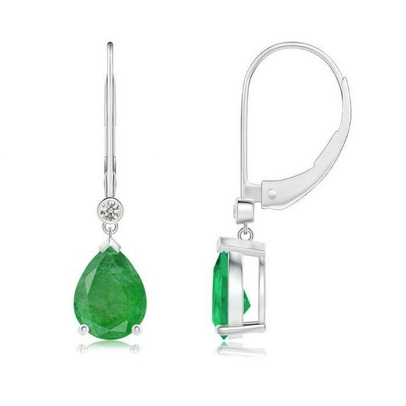 ANGARA Natural 1.9 ct Emerald Leverback Drop Earrings with Diamond in 14K White Gold for Women (Size-8x6mm) | May Birthstone, Anniversary, Jewelry Gift for Women | Natural Emerald Earrings