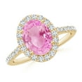 thumbnail image 1 of Angara Rings - Natural 1.9 ct Pink Sapphire Halo Ring with Diamonds in 14K Yellow Gold for Women (Size-9x7mm) | September Birthstone Jewelry, Birthday, Anniversary, Jewelry Gift for Women, 1 of 8