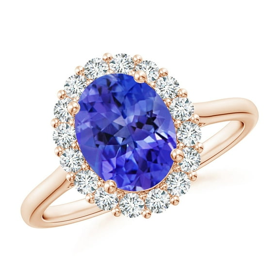 ANGARA Natural 1.9 ct Tanzanite Engagement Ring with Floral Diamond Halo in 14K Rose Gold for Women (Size-9x7mm) | December Birthstone, Anniversary, Jewelry Gift for Women | Natural Tanzanite Ring