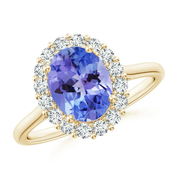 ANGARA Natural 1.9 ct Tanzanite Engagement Ring with Floral Diamond Halo in 14K Yellow Gold for Women (Size-9x7mm) | December Birthstone, Anniversary, Jewelry Gift for Women | Natural Tanzanite Ring