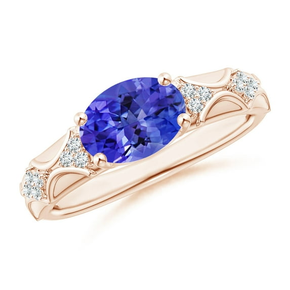 ANGARA Natural 1.9 ct Tanzanite Vintage Style Ring with Diamond Accents in 14K Rose Gold for Women (Size-9x7mm) | December Birthstone, Anniversary, Jewelry Gift for Women | Natural Tanzanite Ring