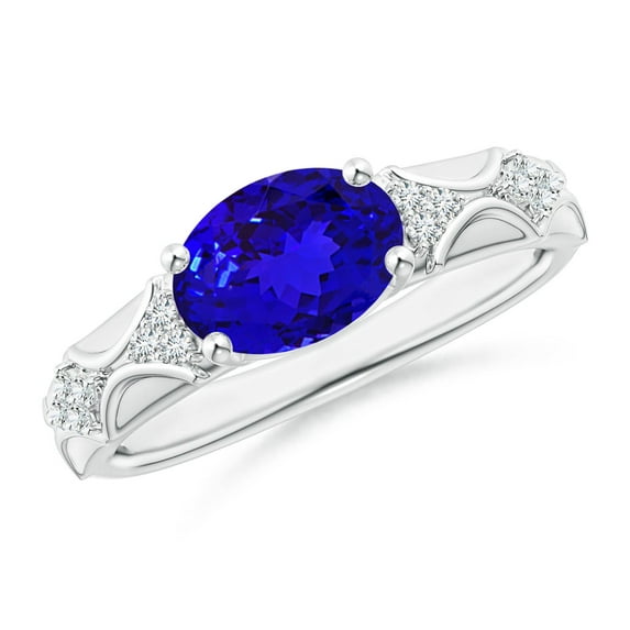 ANGARA Natural 1.9 ct Tanzanite Vintage Style Ring with Diamond Accents in 14K White Gold for Women (Size-9x7mm) | December Birthstone, Anniversary, Jewelry Gift for Women | Natural Tanzanite Ring