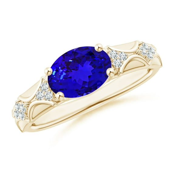 ANGARA Natural 1.9 ct Tanzanite Vintage Style Ring with Diamond Accents in 14K Yellow Gold for Women (Size-9x7mm) | December Birthstone, Anniversary, Jewelry Gift for Women | Natural Tanzanite Ring