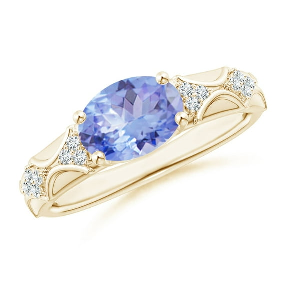 ANGARA Natural 1.9 ct Tanzanite Vintage Style Ring with Diamond Accents in 14K Yellow Gold for Women (Size-9x7mm) | December Birthstone, Anniversary, Jewelry Gift for Women | Natural Tanzanite Ring