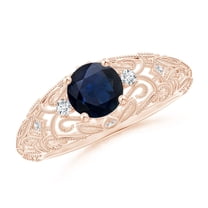 ANGARA Natural 1 Ct Aeon Solitaire Sapphire Filigree Engagement Ring in 14K Rose Gold for Women (Size-6mm) | September Birthstone, Anniversary, Jewelry Gift for Women | Natural Sapphire Ring