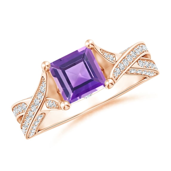 ANGARA Natural 1 Ct. Amethyst with Diamond Classic Engagement Ring in 14K Rose Gold for Women (Ring Size: 4.5)