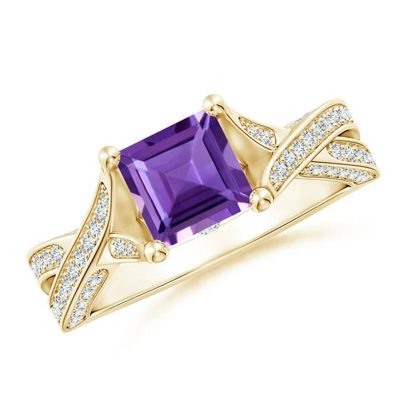 ANGARA Natural 1 Ct. Amethyst with Diamond Classic Engagement Ring in 14K Yellow Gold for Women (Ring Size: 4.5)