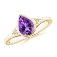 thumbnail image 1 of ANGARA Natural Bezel-Set Pear-Shaped 1 ct Amethyst Ring with Diamonds in 14K Yellow Gold for Women (Size-8x6mm) | February Birthstone, Anniversary, Jewelry Gift for Women | Natural Amethyst Ring, 1 of 10
