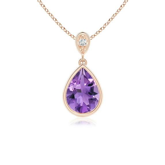 ANGARA Natural Bezel-Set 1 ct Amethyst Teardrop Pendant with Diamond in 14K Rose Gold for Women (Size-8x6mm) | February Birthstone, Anniversary, Jewelry Gift for Women | Natural Amethyst Necklace