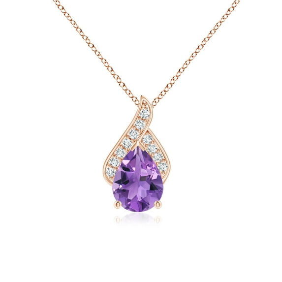 ANGARA Natural Solitaire Pear-Shaped 1 ct Amethyst Flame Pendant in 14K Rose Gold for Women (Size-8x6mm) | February Birthstone, Anniversary, Jewelry Gift for Women | Natural Amethyst Necklace