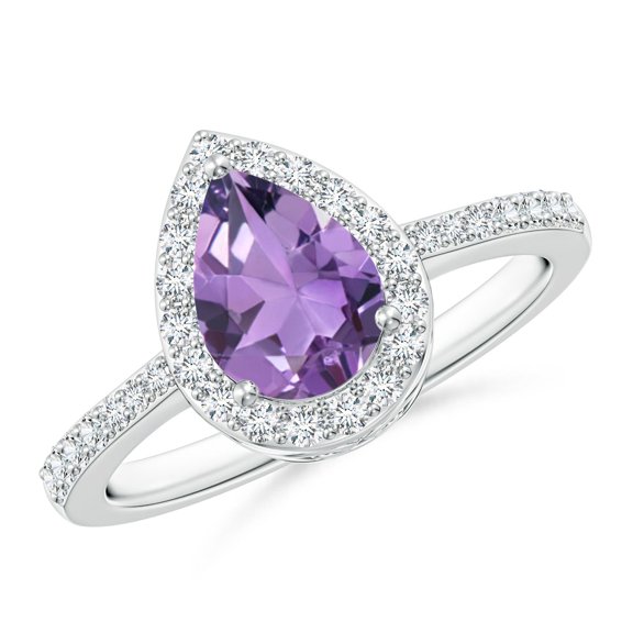 ANGARA Natural 1 Ct. Amethyst with Diamond Halo Ring in 14K White Gold for Women (Ring Size: 6.5)