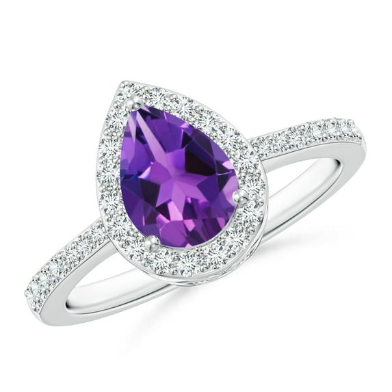 ANGARA Natural 1 Ct. Amethyst with Diamond Halo Ring in 14K White Gold for Women (Ring Size: 8.5)