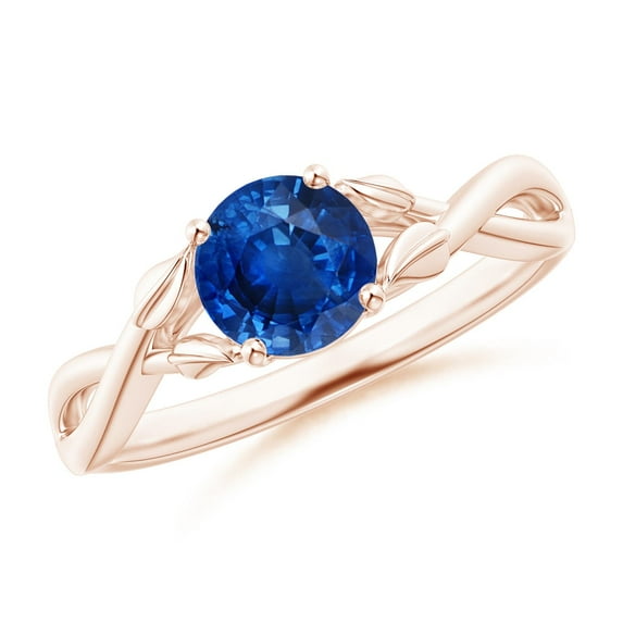 ANGARA Natural 1 ct Blue Sapphire Crossover Engagement Ring with Leaf Motifs in 14K Rose Gold for Women (Size-6mm) | September Birthstone, Anniversary, Jewelry Gift for Women | Natural Sapphire Ring