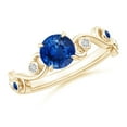 thumbnail image 1 of ANGARA Natural 1 ct Blue Sapphire and Diamond Ivy Scroll Engagement Ring in 14K Yellow Gold for Women (Size-6mm) | September Birthstone, Anniversary, Jewelry Gift for Women | Natural Sapphire Ring, 1 of 8