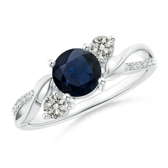 ANGARA Natural 1 Ct Sapphire and Diamond Twisted Vine Ring in 14K White Gold for Women (Size-6mm) | September Birthstone, Birthday, Anniversary, Jewelry Gift for Women | Natural Blue Sapphire Ring