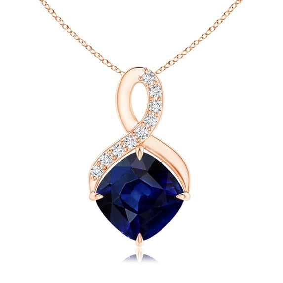 ANGARA Natural 1 Ct Claw-Set Sapphire Infinity Pendant with Diamonds in 14K Rose Gold for Women (Size-6mm) | September Birthstone, Anniversary, Jewelry Gift for Women | Natural Blue Sapphire Necklace