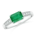 thumbnail image 1 of ANGARA Natural 1 Ct East West Emerald Solitaire Ring with Diamond Accents in 14K White Gold for Women (Size-7x5mm) | May Birthstone, Anniversary, Jewelry Gift for Women | Natural Emerald Ring, 1 of 12