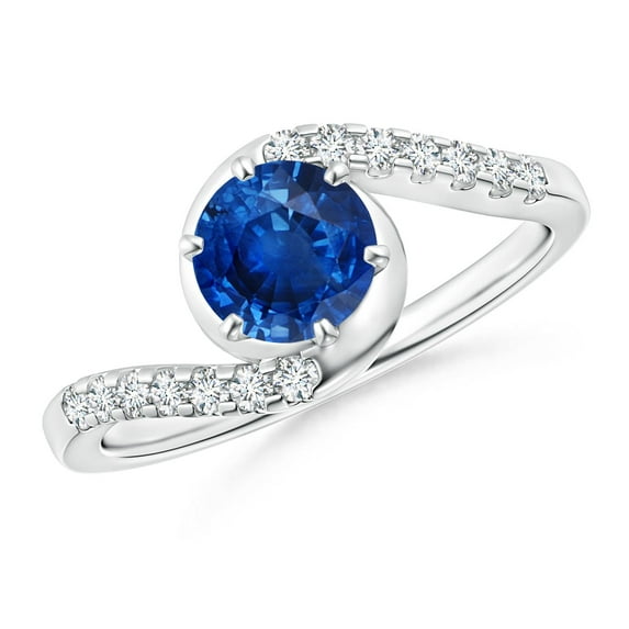 ANGARA Natural 1 Ct Prong-Set Sapphire Bypass Ring with Diamond Accents in 14K White Gold for Women (Size-6mm) | September Birthstone, Anniversary, Jewelry Gift for Women | Natural Blue Sapphire Ring