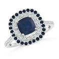 thumbnail image 1 of ANGARA Natural 1 Ct Sapphire and Diamond Double Halo Ring in 14K White Gold for Women (Size-6mm) | September Birthstone, Birthday, Anniversary, Jewelry Gift for Women | Natural Blue Sapphire Ring, 1 of 9