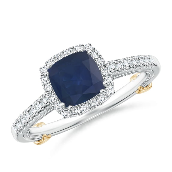 ANGARA Natural 1 Ct Sapphire & Diamond Ring with Filigree in 14K White & Yellow Gold for Women (Size-6mm) | September Birthstone, Anniversary, Jewelry Gift for Women | Natural Sapphire Ring