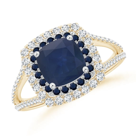 ANGARA Natural 1 Ct Sapphire Double Split Shank Two Tone Ring in 14K Yellow & White Gold for Women (Size-6mm) | September Birthstone, Anniversary, Jewelry Gift for Women | Natural Sapphire Ring