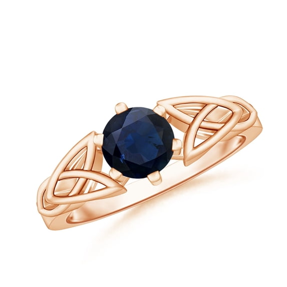 ANGARA Natural 1 Ct Solitaire Round Sapphire Celtic Knot Ring in 14K Rose Gold for Women (Size-6mm) | September Birthstone, Birthday, Anniversary, Jewelry Gift for Women | Natural Blue Sapphire Ring