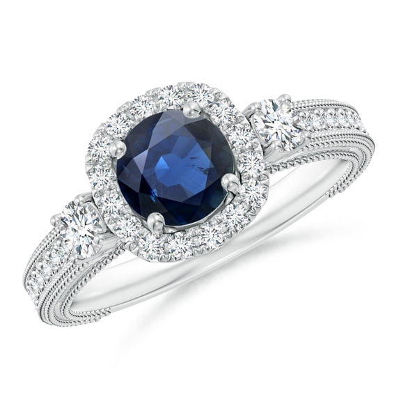 ANGARA Natural 1 Ct Vintage Inspired Round Sapphire Halo Ring with Filigree in 14K White Gold for Women (Size-6mm) | September Birthstone, Anniversary, Jewelry Gift for Women | Natural Sapphire Ring