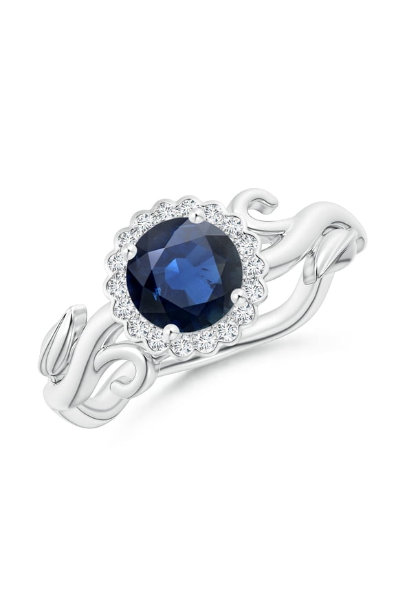 Natural 1 Ct Vintage Inspired Sapphire Flower and Vine Ring in 14K White Gold for Women (Size-6mm) | September Birthstone, Anniversary, Jewelry Gift for Women | Natural Blue Sapphire Ring