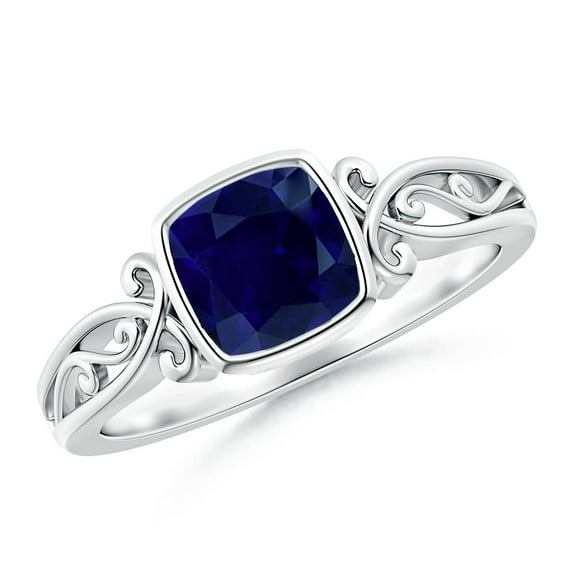 ANGARA Natural 1 Ct Vintage Style Cushion Sapphire Solitaire Ring in 14K White Gold for Women (Size-6mm) | September Birthstone, Anniversary, Jewelry Gift for Women | Natural Blue Sapphire Ring