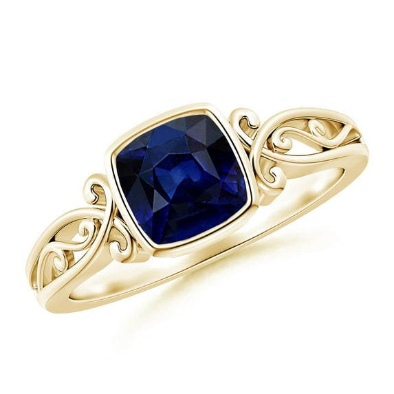 ANGARA Natural 1 Ct Vintage Style Cushion Sapphire Solitaire Ring in 14K Yellow Gold for Women (Size-6mm) | September Birthstone, Anniversary, Jewelry Gift for Women | Natural Blue Sapphire Ring