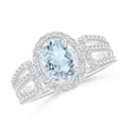 thumbnail image 1 of ANGARA Natural 1 ct Aquamarine Triple Shank Cocktail Ring with Diamond Halo in 14K White Gold for Women (Size-8x6mm) | March Birthstone, Anniversary, Jewelry Gift for Women | Natural Aquamarine Ring, 1 of 10