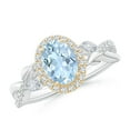 thumbnail image 1 of ANGARA Natural 1 ct Aquamarine Twisted Vine Ring with Diamond Halo in 14K White & Yellow Gold for Women (Size-8x6mm) | March Birthstone, Anniversary, Jewelry Gift for Women | Natural Aquamarine Ring, 1 of 10