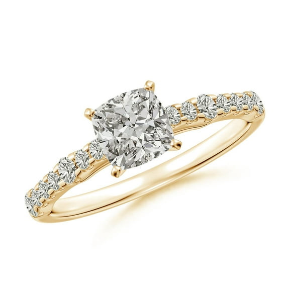 ANGARA Natural 1 ct Diamond Station Engagement Ring in 14K Yellow Gold for Women (Size-5.5mm| Color-K| Clarity-I3) | April Birthstone, Anniversary, Jewelry Gift for Women | Natural Diamond Ring