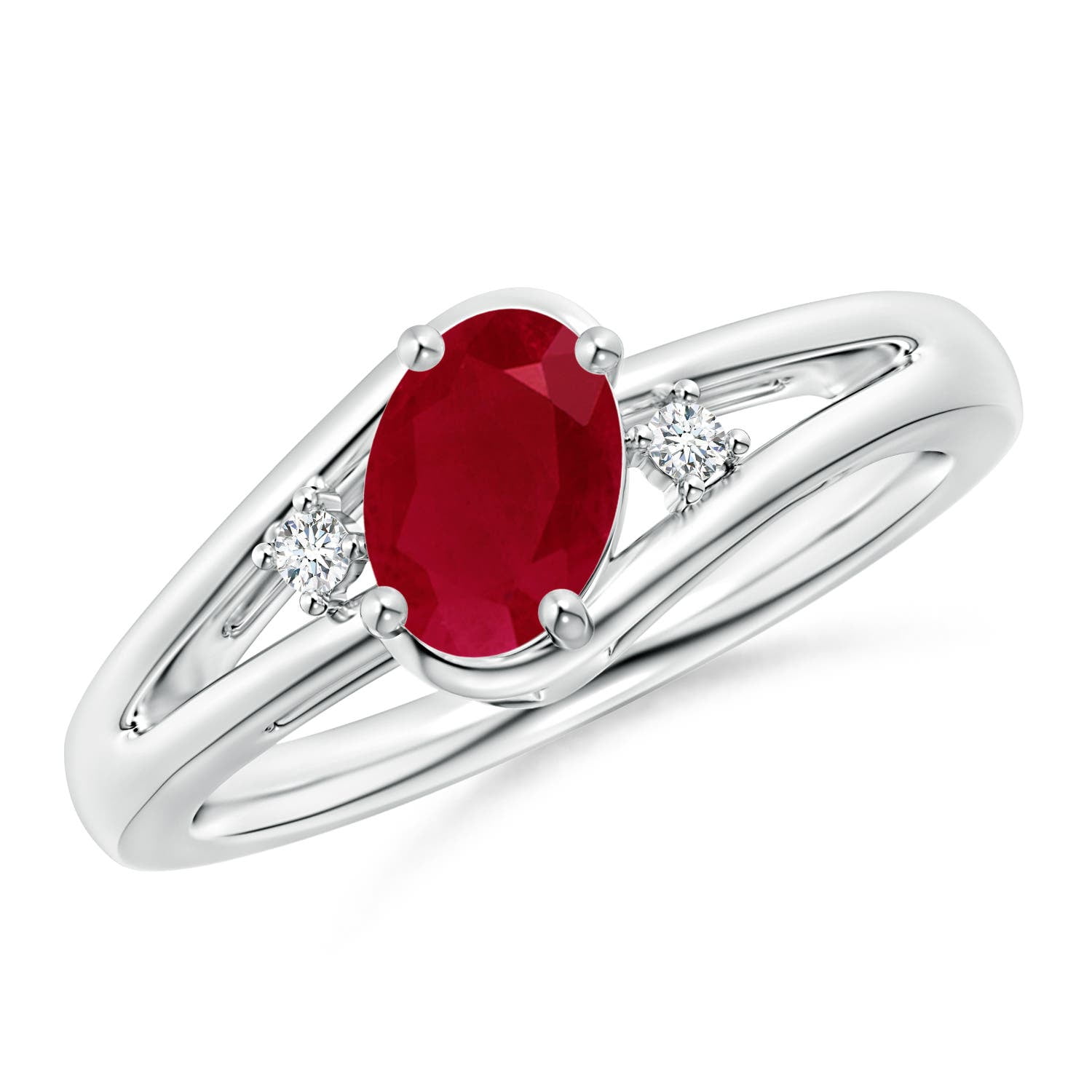 ANGARA Natural 1 ct Ruby and Diamond Split Shank Ring in 14K White Gold ...