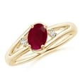 thumbnail image 1 of ANGARA Natural 1 ct Ruby and Diamond Split Shank Ring in 14K Yellow Gold for Women (Size-7x5mm) | July Birthstone, Birthday, Anniversary, Jewelry Gift for Women | Natural Ruby Ring, 1 of 12