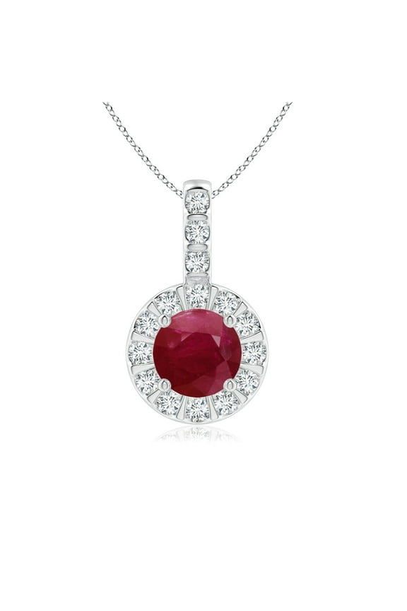 Natural 1 ct Ruby Pendant with Bar-Set Diamond Halo in 14K White Gold for Women (Size-6mm) | July Birthstone, Birthday, Anniversary, Jewelry Gift for Women | Natural Ruby Necklace