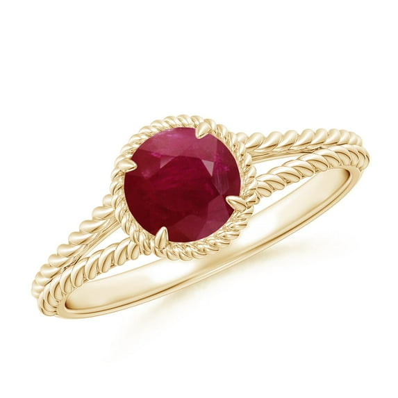 ANGARA Natural 1 ct Ruby Twist Rope Split Shank Ring in 14K Yellow Gold for Women (Size-6mm) | July Birthstone, Birthday, Anniversary, Jewelry Gift for Women | Natural Ruby Ring
