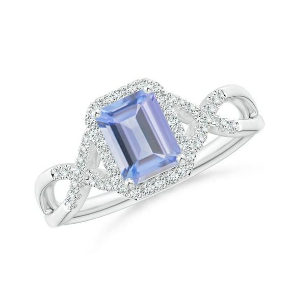 ANGARA Natural 1 ct Tanzanite Criss Cross Ring with Diamond Halo in 14K White Gold for Women (Size-7x5mm) | December Birthstone, Anniversary, Jewelry Gift for Women | Natural Tanzanite Ring