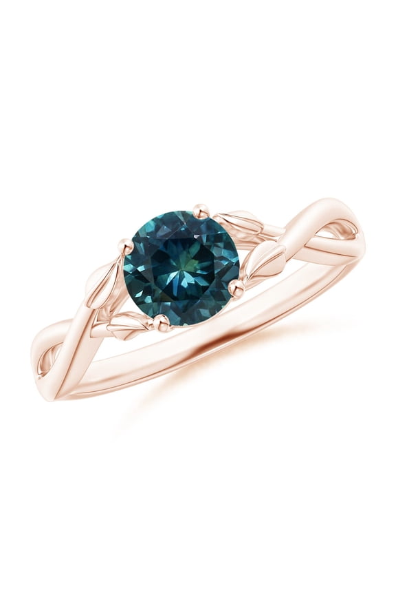 Natural 1 ct Teal Montana Sapphire Ring with Leaf Motifs in 14K Rose Gold for Women (Size-6mm) | September Birthstone, Anniversary, Jewelry Gift for Women | Natural Teal Montana Sapphire Ring