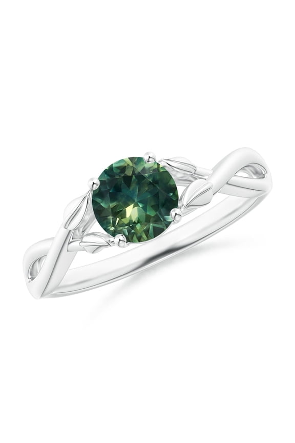 Natural 1 ct Teal Montana Sapphire Ring with Leaf Motifs in 14K White Gold for Women (Size-6mm) | September Birthstone, Anniversary, Jewelry Gift for Women | Natural Teal Montana Sapphire Ring