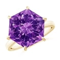 thumbnail image 1 of ANGARA Natural Hexagonal Fancy-Cut 10 ct Amethyst Solitaire Ring in 14K Yellow Gold for Women (Size-12mm) | February Birthstone, Birthday, Anniversary, Jewelry Gift for Women | Natural Amethyst Ring, 1 of 8