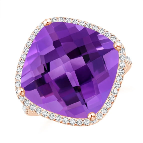 ANGARA Natural 11 Ct. Amethyst with Diamond Halo Ring in 14K Rose Gold for Women (Ring Size: 7)