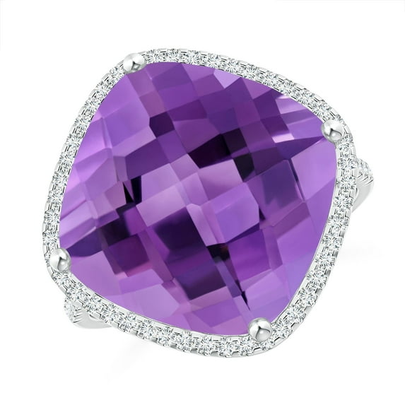 ANGARA Natural 11 Ct. Amethyst with Diamond Halo Ring in 14K White Gold for Women (Ring Size: 8)