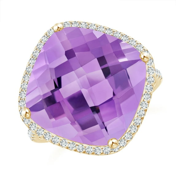 ANGARA Natural 11 Ct. Amethyst with Diamond Halo Ring in 14K Yellow Gold for Women (Ring Size: 7.5)