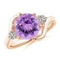 thumbnail image 1 of ANGARA Natural Round 2.1 ct Amethyst and Diamond Three Stone Bypass Ring in 14K Rose Gold for Women (Size-9mm) | February Birthstone, Anniversary, Jewelry Gift for Women | Natural Amethyst Ring, 1 of 8