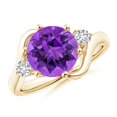 thumbnail image 1 of ANGARA Natural Round 2.1 ct Amethyst and Diamond Three Stone Bypass Ring in 14K Yellow Gold for Women (Size-9mm) | February Birthstone, Anniversary, Jewelry Gift for Women | Natural Amethyst Ring, 1 of 8