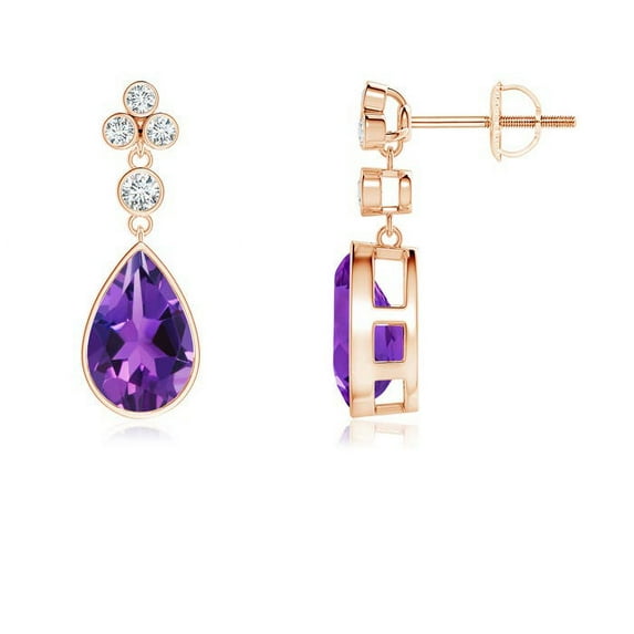 ANGARA Natural 2.1 ct Amethyst Teardrop Earrings with Diamond Accents in 14K Rose Gold for Women (Size-9x6mm) | February Birthstone, Anniversary, Jewelry Gift for Women | Natural Amethyst Earrings