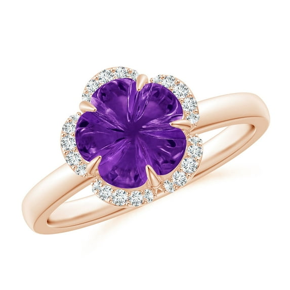 ANGARA Natural Tulip-Inspired 2.1 ct Amethyst Ring with Diamond Halo in 14K Rose Gold for Women (Size-8mm) | February Birthstone, Birthday, Anniversary, Jewelry Gift for Women | Natural Amethyst Ring