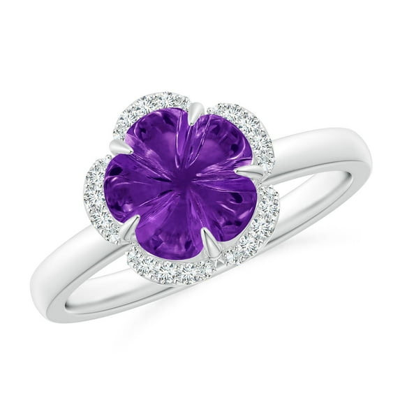 ANGARA Natural Tulip-Inspired 2.1 ct Amethyst Ring with Diamond Halo in 14K White Gold for Women (Size-8mm) | February Birthstone, Anniversary, Jewelry Gift for Women | Natural Amethyst Ring